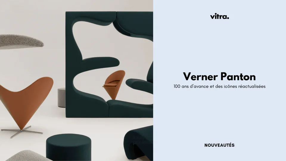 Vitra promotional layout featuring Verner Panton furniture.