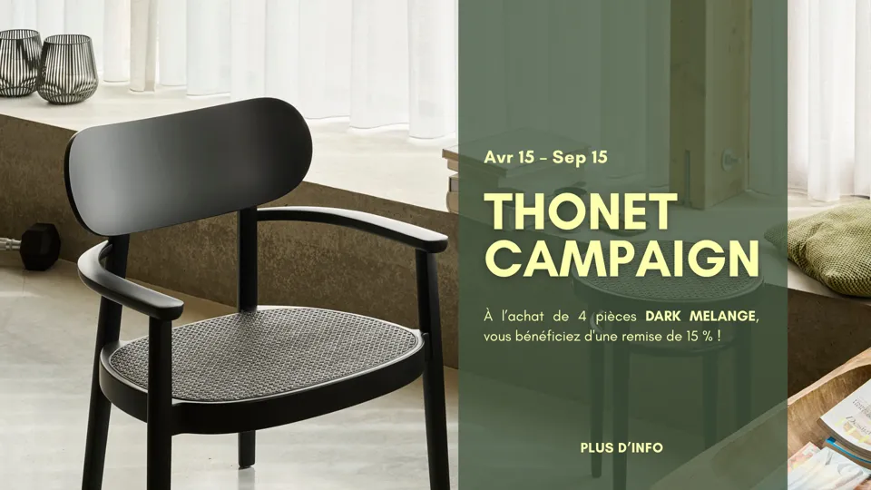 Promotional layout featuring a black chair in an interior.