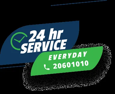Graphic advertising 24-hour service with a telephone number.