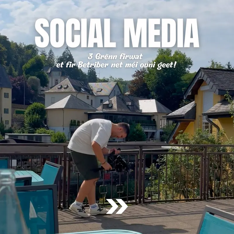 A person filming outdoors with social media text over the scene.