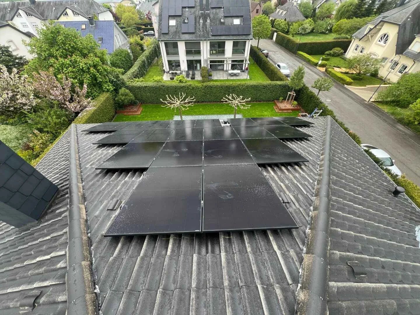Panels on a villa roof, seen from above