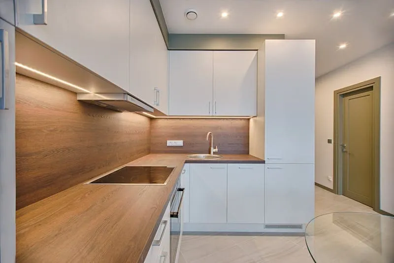 Modern fitted kitchen interior.