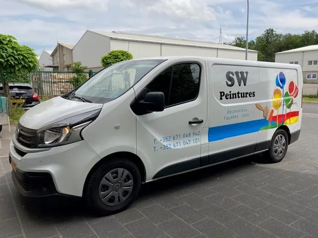 The SW Peintures van in front of the workshop in Bascharage