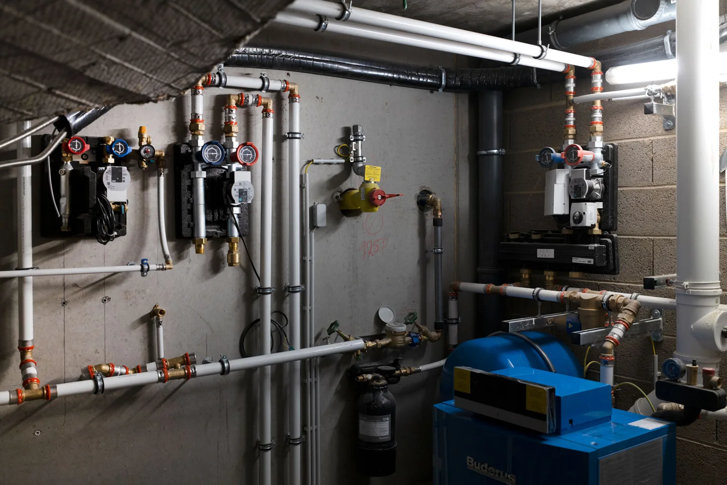 Pipework, pumps and valves in a plant room
