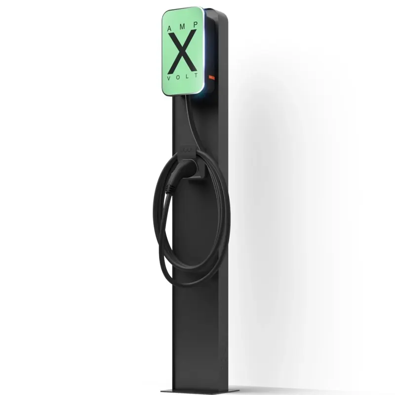 Electric vehicle charging station on a pedestal.