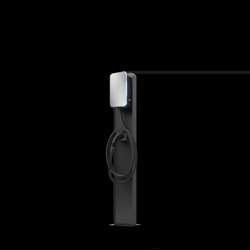 Electric vehicle charging station on a pedestal.