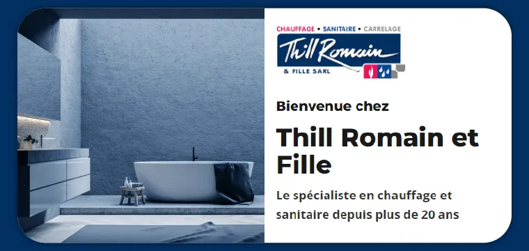 Promotional graphic with a bathroom image and company logo.